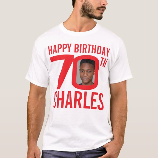 T-shirt 70e anniversaire nom personnalisé et rouge modèle  (Devant)