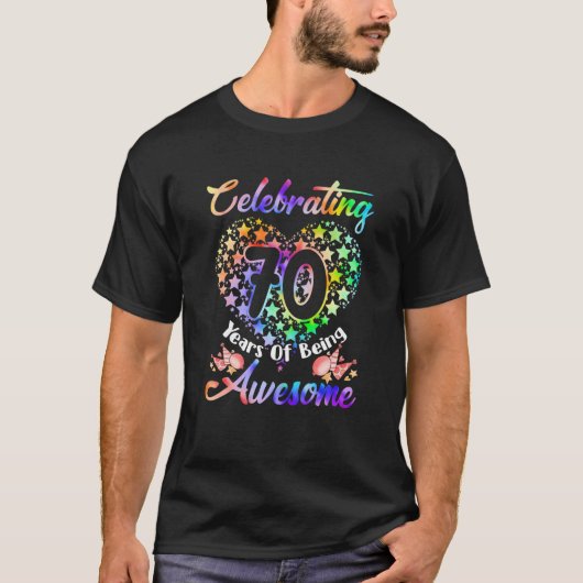 T-shirt 70E Anniversaire Tie Dye 70 Anniversaire Awesom (Devant)