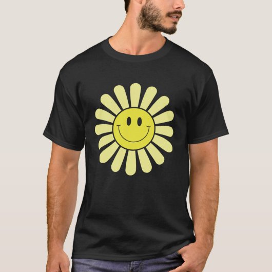T-shirt 70s Yellow Smile Face Flower  Happy Peace Smiling  (Devant)