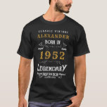 T-shirt 70th Birthday 1952 Ajouter le nom Black Gold Legen<br><div class="desc">70e anniversaire ajoutez votre nom T-shirt. Modifiez le nom et l'année avec le modèle fourni. Un magnifique T-shirt d'anniversaire noir. Plus de cadeaux et de fournitures de fête disponibles avec le design "légendaire" dans le magasin.</div>
