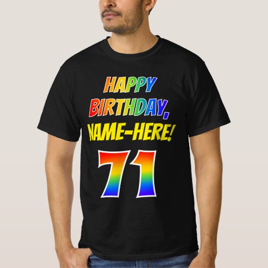 T-shirt 71e anniversaire — Bold, Fun, Rainbow 71, Nom pers (Devant)