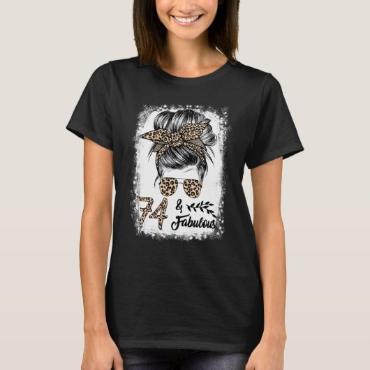 T-shirt 74 ans Fabuleux Messy Bun Leopard 74e naissance (Devant)