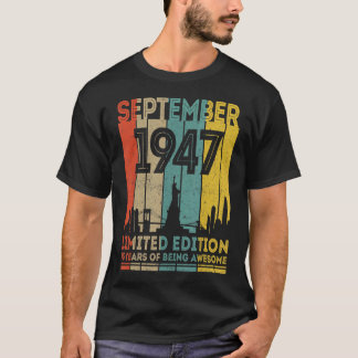 T-shirt 75 ans Vintage septembre 1947 75e anniversaire