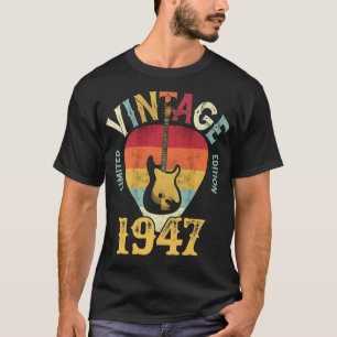 T-shirt 75 ansVieux Vintage 1947 Onglet de guitare 75e ann