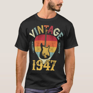 T-shirt 75 ansVieux Vintage 1947 Onglet de guitare 75e ann