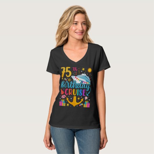 T-shirt 75e anniversaire Croisière B-Day Femmes V-Neck (Devant entier)