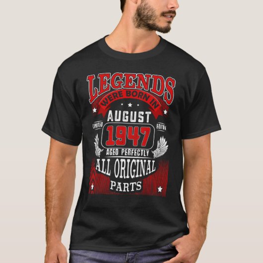 T-shirt 75e Anniversaire Légendes Né En Août 1947 75 Année (Devant)