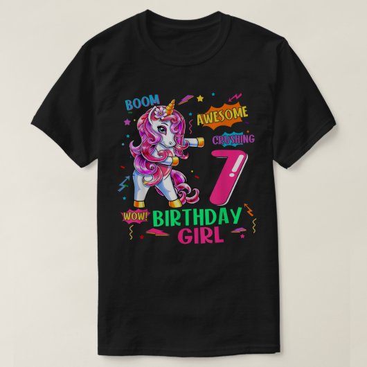 T-shirt 7 Anniversaire Comics Unicorn Flossing 7th B (Design devant)
