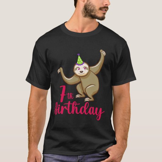 T-shirt 7 Anniversaire drôle Sloth Thème 7 Anniversaire An (Devant)