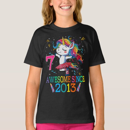 T-shirt 7 ans 7e anniversaire Unicorn Dabbing (Devant)