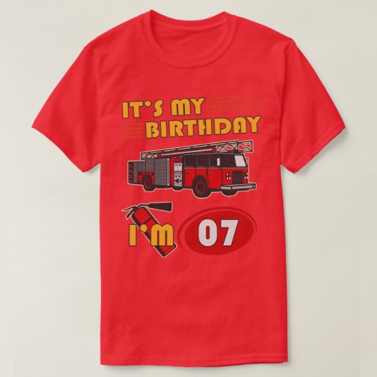 T-shirt 7 ans My Birthday Fire Truck 7th Birthday (Design devant)
