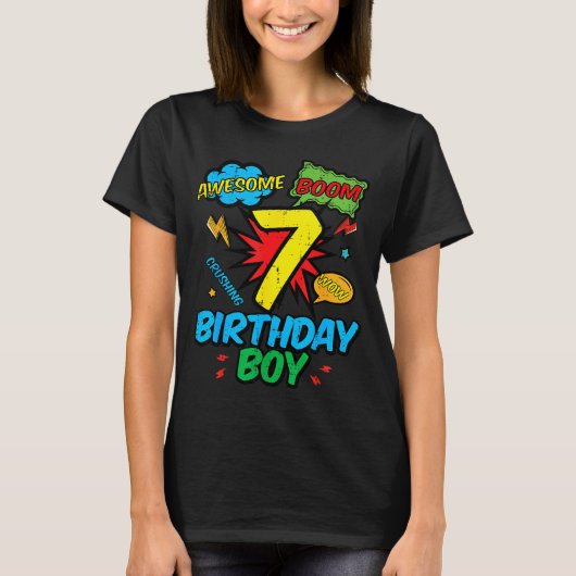 T-shirt 7 Birthday Boy Comic Cool 7th Bday Superhero Party (Devant)