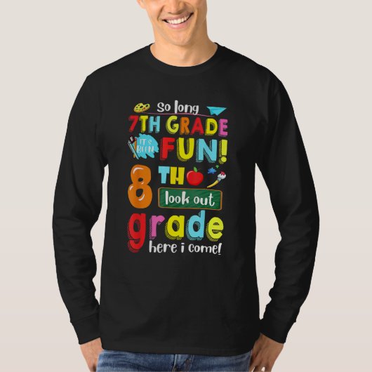 T-shirt 7e année c'était amusant 8e année me voici de reto (Devant)