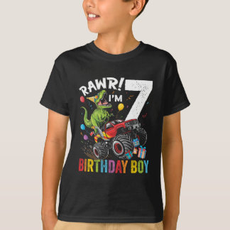 T-shirt 7e anniversaire Boy Dinosaur Monster Camion