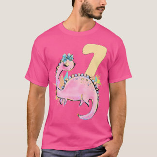 T-shirt 7E Anniversaire Fille Dinosaur Pink Dino
