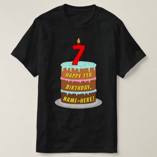 T-shirt 7e anniversaire — Fun Cake & Candle, avec nom pers (Design devant)