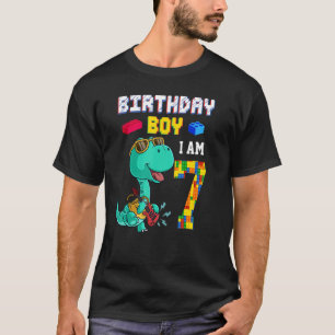 T-shirt 7e anniversaire T Rex 7 ans édifice ancien Dino