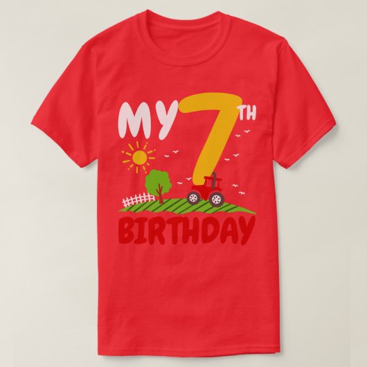 T-shirt 7e anniversaire Tractor Farm Thème (Design devant)