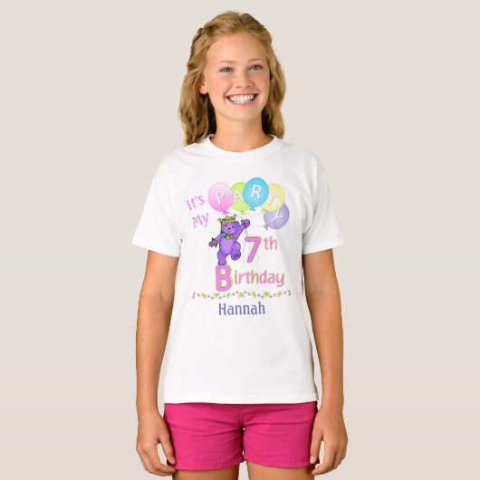T-shirt 7ème Princesse Bear de fille de fête (Devant entier)