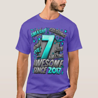 T-shirt 7th Birthday Comic Style Awesome since 2017 7 Year
