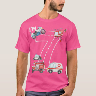 T-shirt 7th Birthday Fire Truck Ambulance Police Car 7 Yea