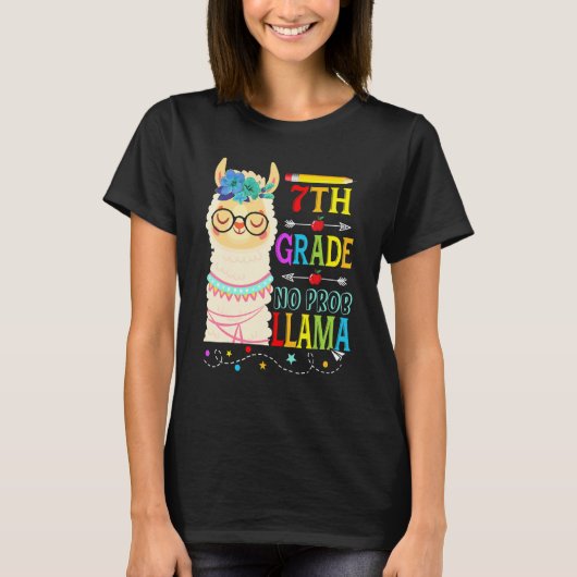 T-shirt 7th Grade No Prob Llama Back To School First Day 1 (Devant)