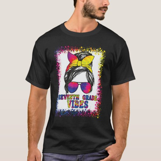 T-shirt 7th Grade Vibes Messy Bun Back To School Kids Girl (Devant)