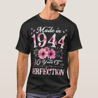 T-shirt 80 Ans Fabriqué En 1944 Floral 80e Anniversaire Ca