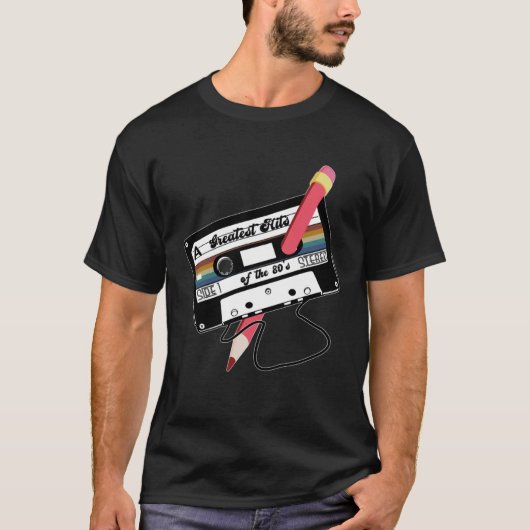 T-shirt 80 cassette rétro avec crayon 80s thème par (Devant)