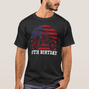 T-shirt 80e anniversaire 80 ans Us Flag Tractor Driver