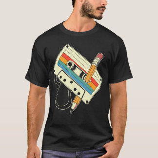 T-shirt 80s 90s Retro Music Mitape Cassetteape Pencil Nost