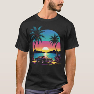 T-shirt 80s Retro Style Sunset with Car