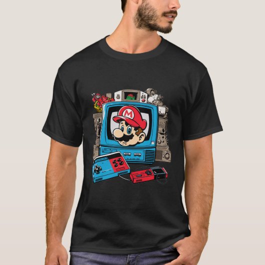T-shirt 80s Retro Video Game NES Gaming Mario Style Logo! (Devant)