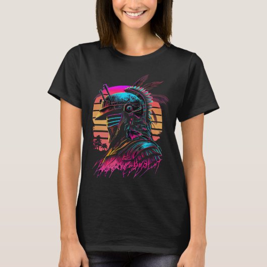 T-shirt 80s Samurai Synthwave Retrowave Colorful Graphic (Devant)