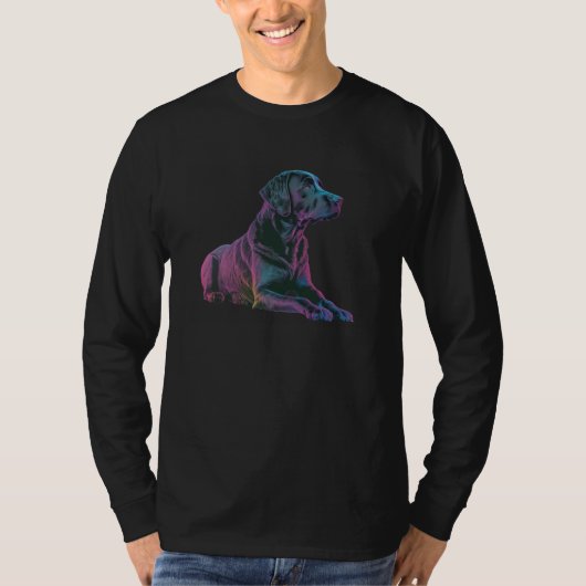 T-shirt 80s Synthwave Black Labrador with a Retro Aestheti (Devant)