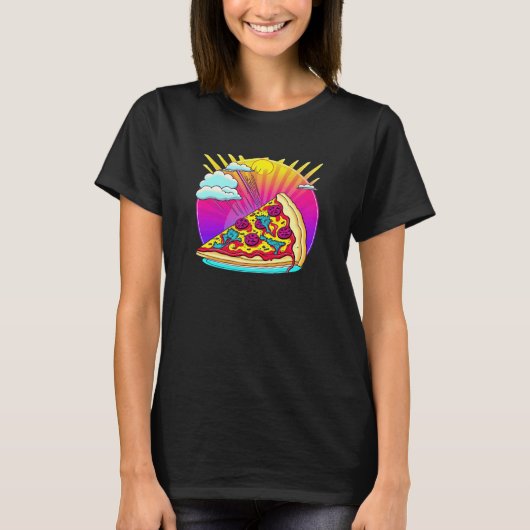 T-shirt 80s Synthwave Pizza with a Retro Aesthetic (Devant)