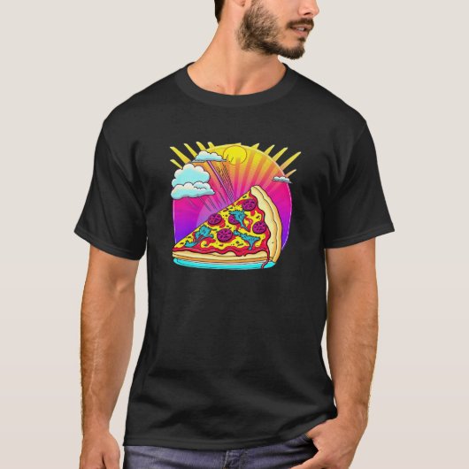 T-shirt 80s Synthwave Pizza with a Retro Aesthetic (Devant)