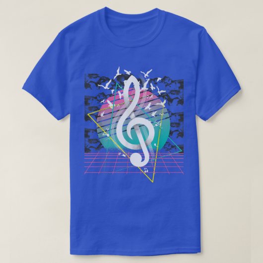 T-shirt 80s Treble Clef Music Flock Of Birds Vaporwave Ret (Design devant)