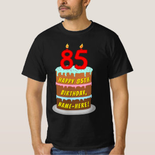 T-shirt 85e anniversaire — Fun Cake & Candles, avec nom pe