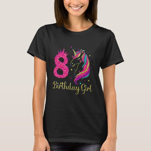 T-shirt 8 Anniversaire Fille Unicorne Pour Enfants (Devant)