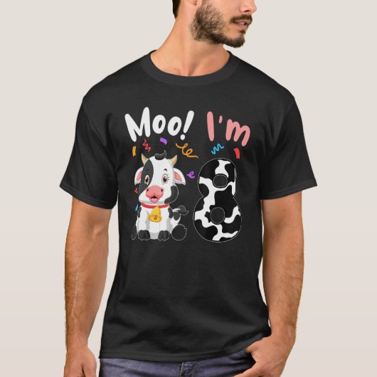T-shirt 8 Anniversaire Moo Je suis 8 Vache ferme animal Ba (Devant)