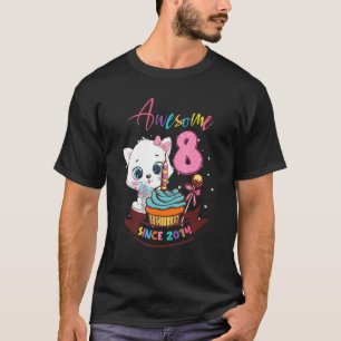 T-shirt 8 Ans 8e Anniversaire Filles mignonnes Chat Awesom