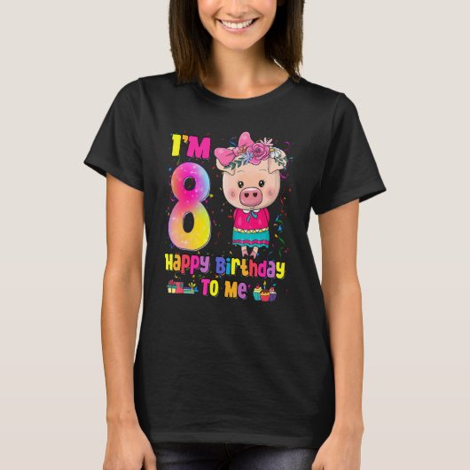 T-shirt 8 Ans Fille Awesome Princesse Cute Pig 8th Bi (Devant)