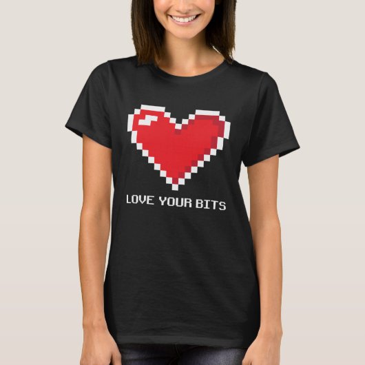 T-shirt 8 bit Pixel Heart Valentines  Girls Love your Bits (Devant)