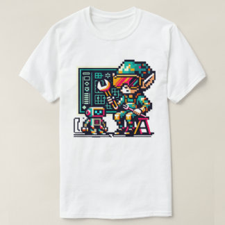 T-shirt 8 bits Cyberpunk Elf & Robot Retro Pixel Art Desig