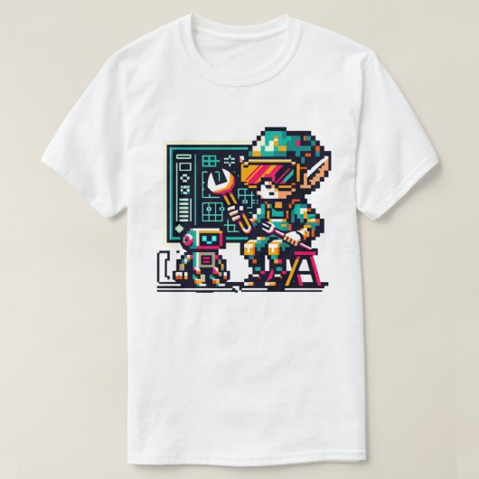 T-shirt 8 bits Cyberpunk Elf & Robot Retro Pixel Art Desig (Design devant)