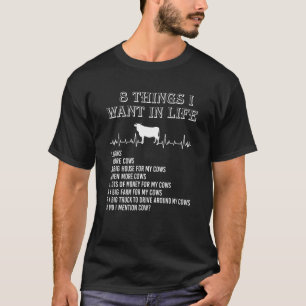 T-shirt 8 choses que je veux dans la vie Vaches Animaux Fe