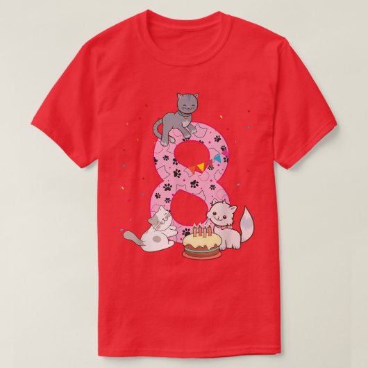 T-shirt 8e Chats Anniversaire Fille fête mignonne 8 ans Si (Design devant)