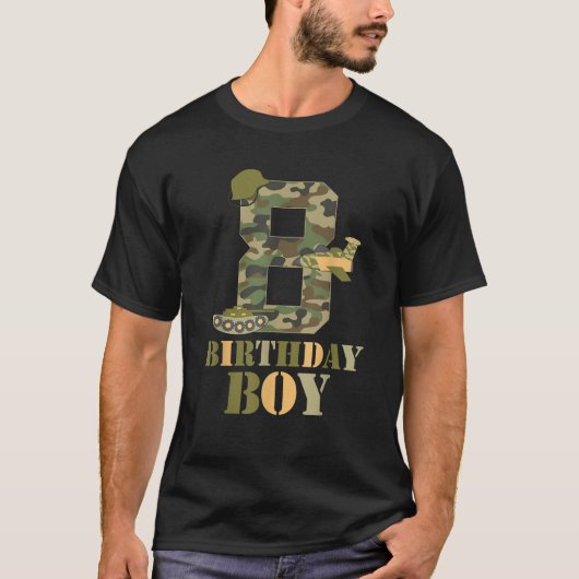 T-shirt 8th Birthday Military Themed Camo Boys 8 Years Old (Devant)