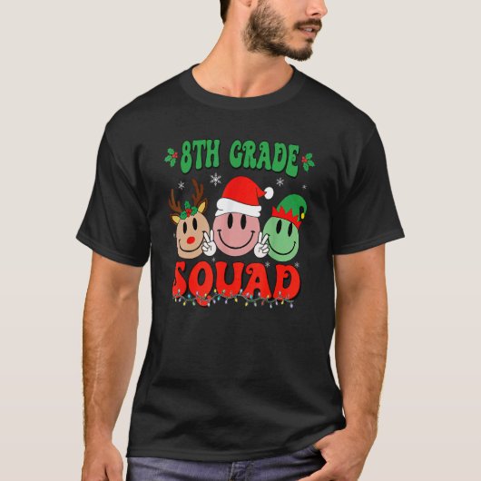T-shirt 8th Grade Squad Retro Groovy Christmas Teacher Lif (Devant)